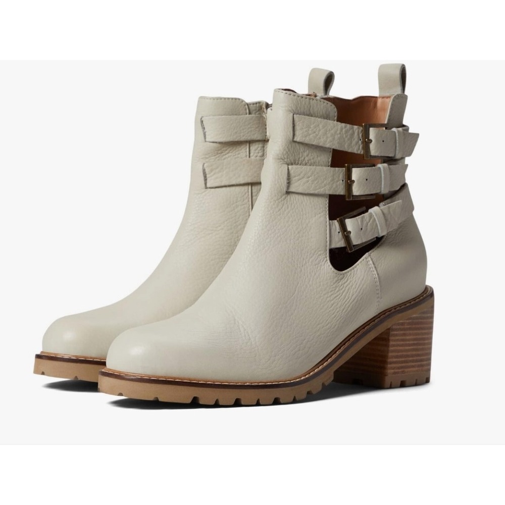 Seychelles Give It A Whirl Leather Ankle Boots Buckle Beige Heel‎ Booties W 8.5